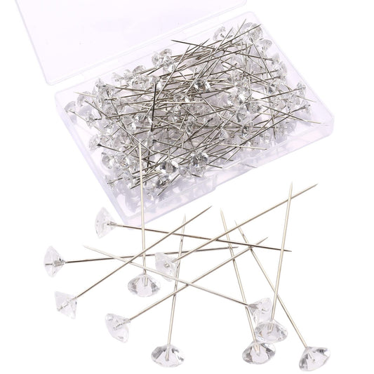 100 Pcs Bouquet Pins Crystal Flower Pins Diamond Boutonniere Pins Clear Sewing Pins 2 Inch Flower Bouquet Pins Rhinestones Pins Straight Pins for Wedding Jewelry Decoration