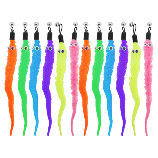 Vin Beauty 12 Pcs Cat Worm Toys Worm Teaser Refills Cat Wand Toy Replacement with Bells Cat Wand Attachments Worm Toy Cat Accessories for Bored Indoor Cats Kitten