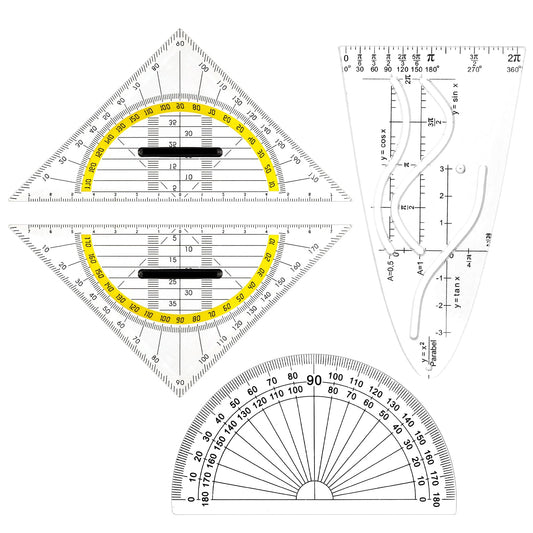 4 Piece Geometry Triangle Set, Parabola Template Math, Geo Triangle Made of Plastic, Geo Triangle Primary School, Parabola Ruler, Small Geo Triangle, Protractor School Supplies