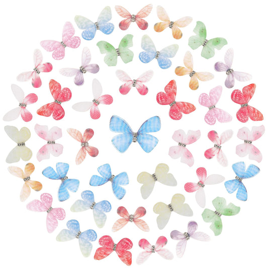 84PCS Organza Butterflies for Crafts DIY Colorful 2-Layers Butterfly Appliques, 3D Lace Butterfly Wall Decor for Wedding Bride Dress Clothes Jeans Hat Backpacks Pants Curtain Home Ornaments(12 Styles)