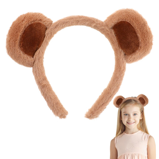 Brown Fluffy Animal Hairband Bear Ears Headband Cute Party Headwear Soft Face Wash Headband for Women Girls