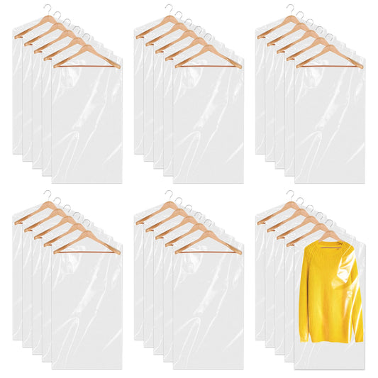 Pack of 30 Transparent Garment Bags 60 x 90 cm Plastic Clothes Protection Covers Hanging Dry Cleaning Bags Dustproof Clothes Covers for Shirt Jacket Suit Sweater