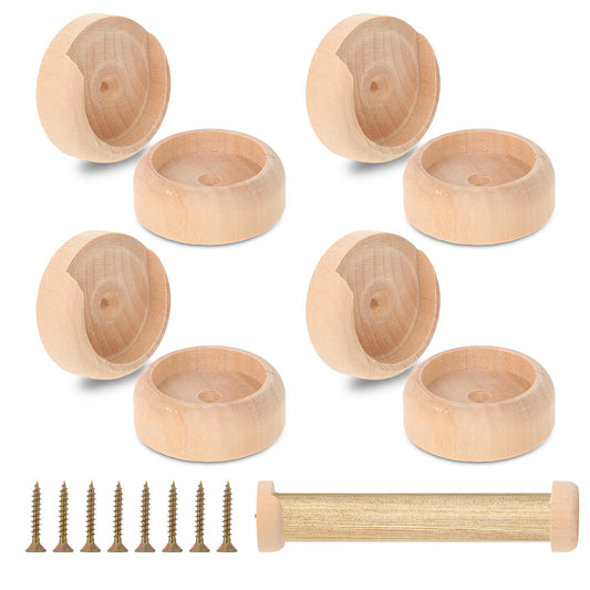 Closet Rod Bracket, 4 Pack Wooden Closet Rod Holders Heavy Duty Closet Pole Socket with Screws, 1-3/8" Pole Hanging Support U-Shaped Rod Brackets for Bedroom Wardrobe Bathroom Curtain Clothing Store
