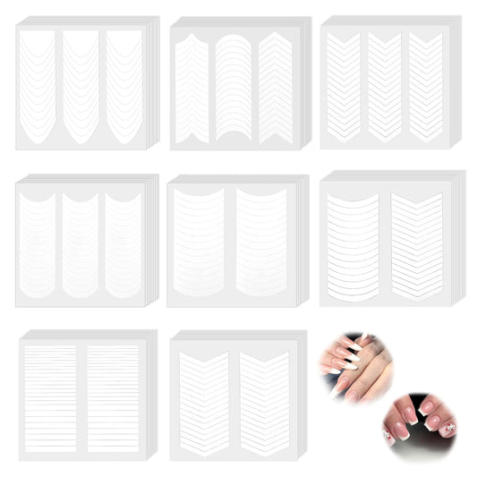 2456 Pcs French Tip Nail Art Stickers Nail Guides French Manicure Strips Stickers Self-Adhesive Nail Tips Guides Decals for Edge Auxiliary DIY Decoration Stencil Tools (64 Sheets)