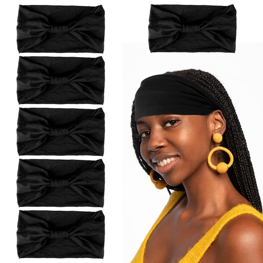 Wide Headbands for Women,6 Pcs Black Large Boho Headbands Non-Slip Yoga Elastic Hair Bands Workout Running Sport Headbands for Lady (Color B)