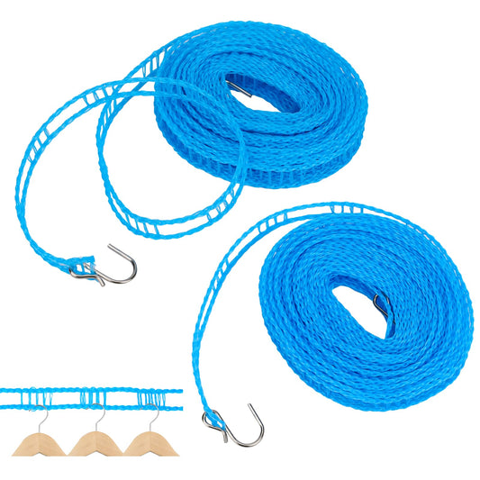 2 Pack Portable Clothes Line Travel Clothesline Windproof Nylon Clothes Line with Hooks Portable Laundry Line Drying Hanger Rope for Indoor Outdoor Camping Home Hotel Room 5M Each Roll