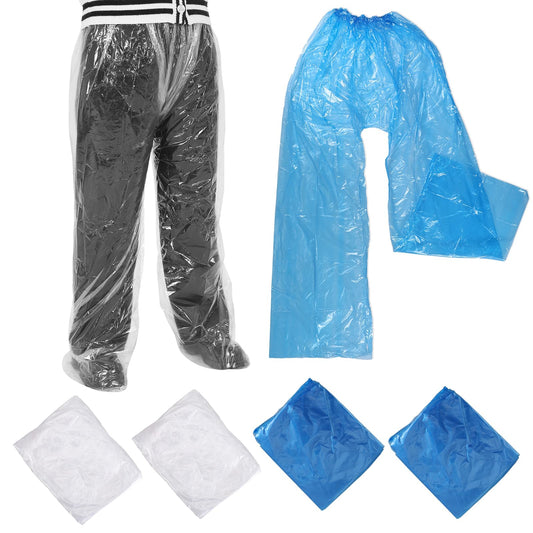 Styquenzer 4 PCS Disposable Rain Pants, Clear Plastic Rain Pants Disposable with Shoe Cover, Adult Disposable Boot Covers Rainpants for Men and Women Outdoor(Blue+White)