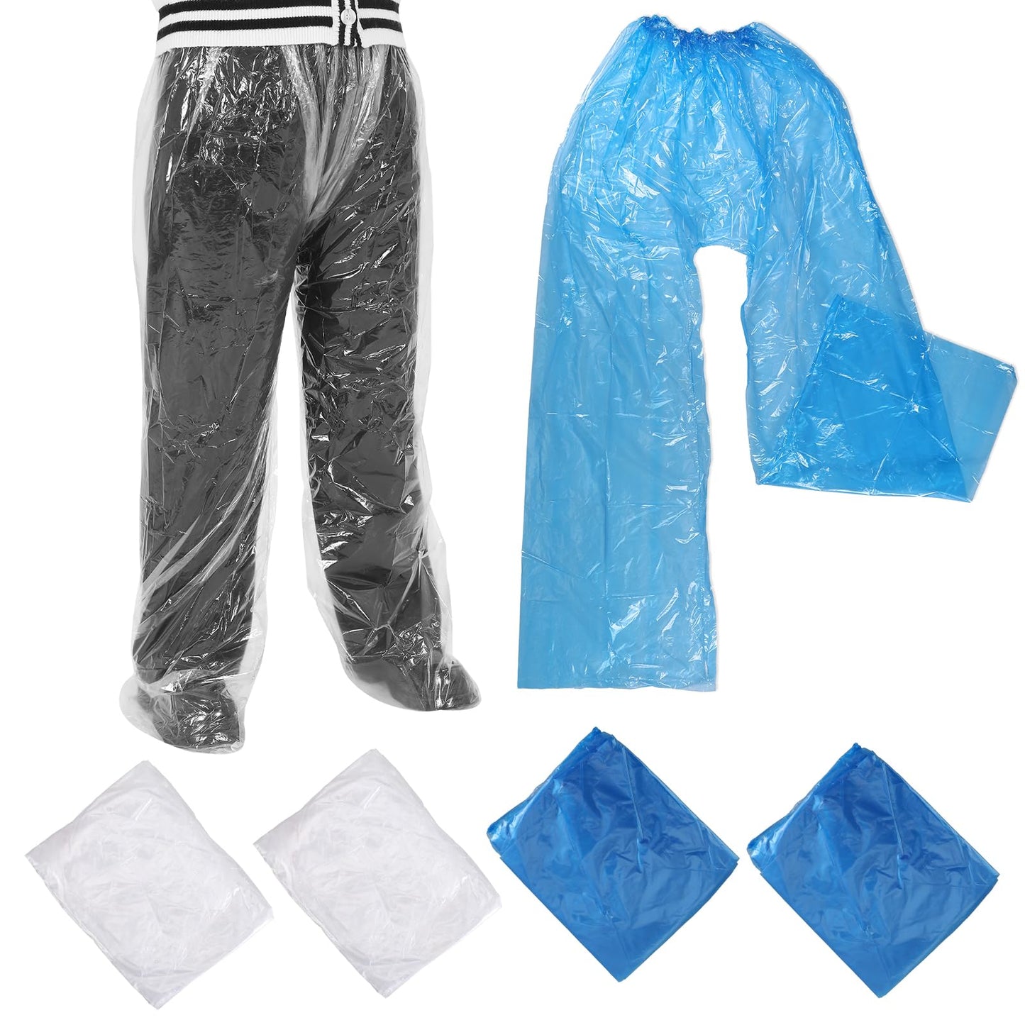 Styquenzer 4 PCS Disposable Rain Pants, Clear Plastic Rain Pants Disposable with Shoe Cover, Adult Disposable Boot Covers Rainpants for Men and Women Outdoor(Blue+White)
