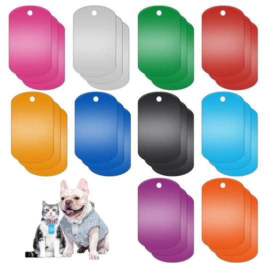 KALIONE 30Pack Blank Dog Tags, Aluminum Dog Id Tag, Rectangle Cat Name Tag, Army Dog Tags, Metal Stamping Blank Tags for Pet Name Id, Keyring Blanks, Engraving Blanks for Charms Crafts Making Supplies