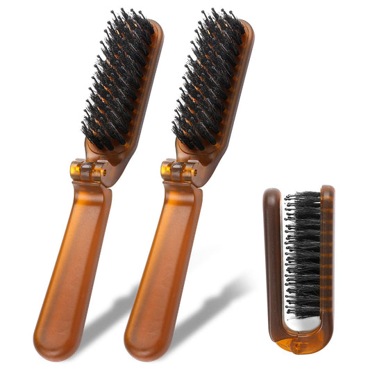 Mini Hair Brush,2 Pack Travel Hair Brush Collapsable Boar Bristle Brush Small Hair Brush Compact Brush for Hair Restore Shine and Smoothing Detangling