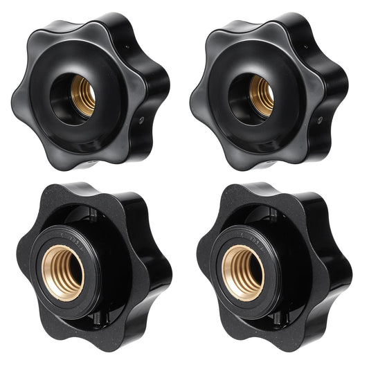 4 PCS 6 Star Knobs, Black Nylon Screw-On Type Thru Threaded Knob Nuts, M8 Hexagon Head Thru Knob, 6-Star Shape Hand Tighten Clamping Knobs for Mechanical Equipment