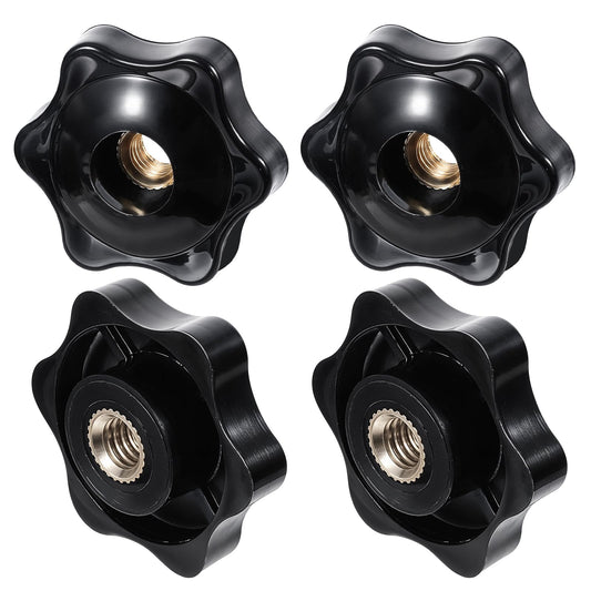 4 PCS 6 Star Knobs, Black Nylon Screw-On Type Thru Threaded Knob Nuts, M6 Hexagon Head Thru Knob, 6-Star Shape Hand Tighten Clamping Knobs for Mechanical Equipment