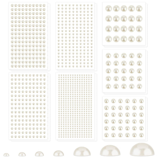 7 Sizes Stick on Pearls Adhesive Pearls 2032 Pieces Hair Pearls White Flat Back Pearl Embellishment Stickers Makeup Pearls for Face Stick on Pearls Gems for Eye Crafts Wedding 3/4/5/6/8/10/12mm
