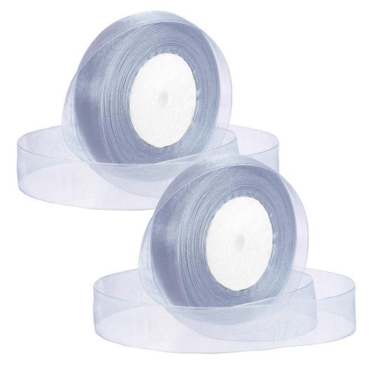 2 Pcs 34M Dusty Blue Sheer Organza Ribbon for Gift Wrapping, 16mm Wide Dusty Blue Chiffon Fabric Ribbons for Gift Wrapping, Flower Bouquet, Wedding, Christmas, Crafts, Decoration
