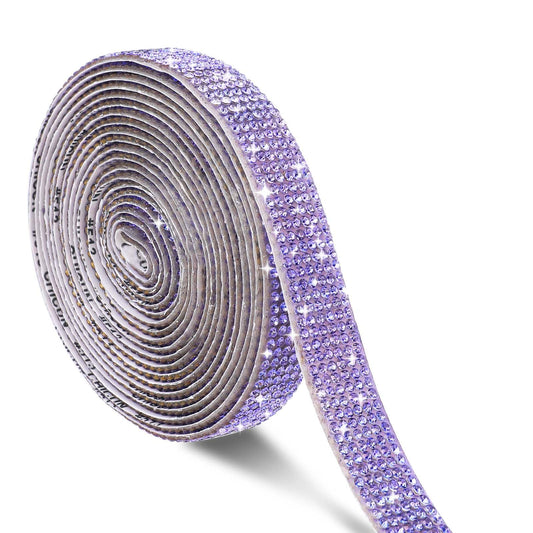 Rhinestone Roll Purple 3 Yards Self Adhesive Rhinestone Strips Diamante Strip Rhinestone Tape Crystal Ribbons Sticker Bling Roll with 2 mm Rhinestone for DIY Art Crafts Car Phone Decoration Purple