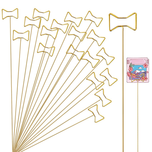 20Pcs Flower Picks Card Holder Stick, Bow Tie Shape Flower Pick Clips Table Number Holders, Gold Metal Card Picture Holder Pick, Floral Gift Card Holder Clips for Wedding Party Favor