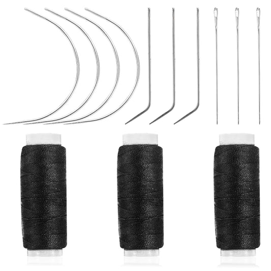 Hair Needle and Thread Set 13 Pcs Set Hair Extension Tools Curved Needle Black Weaving Thread for Making Wig, Sew in Needles and Threads Hand Sewing Hairs Weave Extension