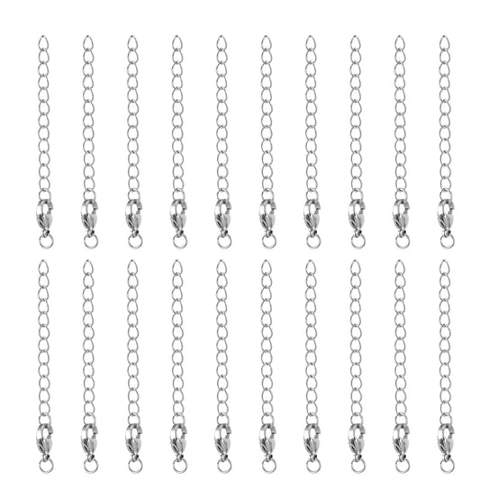 20 Pcs Bracelet Extension Chain Necklace Extenders 2.4 Inch Stainless Steel Chain Extender with Lobster Claw Clasps Silver Jewelry Chain Extension for Choker Anklet Necklaces DIY Jewelry Crafts Making