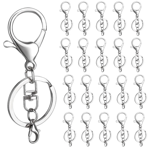 20 Sets Keychain Rings with Clip Silver Keychain Lobster Claw Clasps Hook with Swivel Clip with Flat Split Keychain Ring, Little Lobster Clasp Bulk Metal Keychains Swivel Key Rings for Jewelry Making