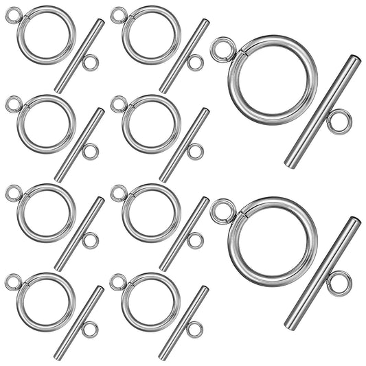 Toggle Clasps for Jewelry Making, 10 Sets 304 Stainless Steel Round IQ Toggle Clasps & Tbar Clasp for Necklace Bracelet DIY Craft