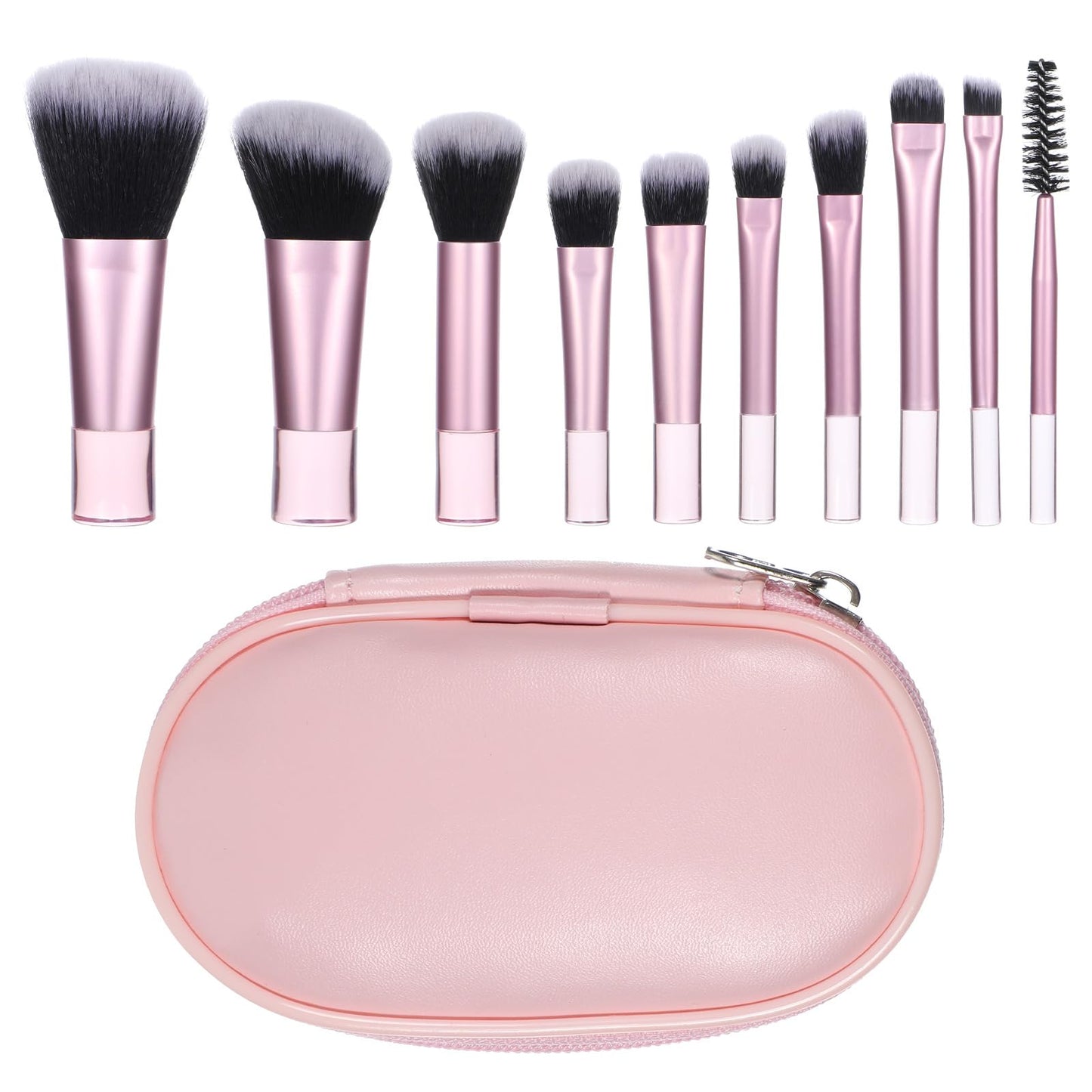 10 Pcs Travel Makeup Brush Set, Pink Portable Mini Makeup Brushes with Pouch Full Complete Function Cosmetic Kit Short Makeups Brush Small Travel Essentials for Women Girls Foundation Eyeshadow Blush
