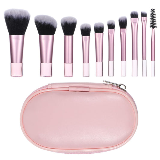 10 Pcs Travel Makeup Brush Set, Pink Portable Mini Makeup Brushes with Pouch Full Complete Function Cosmetic Kit Short Makeups Brush Small Travel Essentials for Women Girls Foundation Eyeshadow Blush