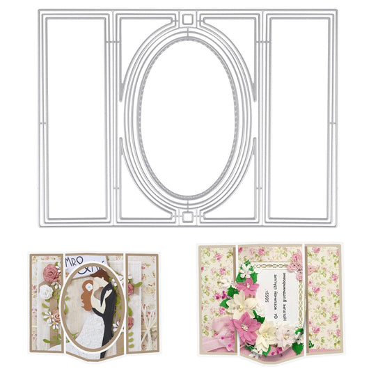 3D Card Shape Die Cuts for Card Making, Rectangular Gift Pop-up Card Cutting Die Sets Oval Cutting Dies Stencils Embossing Template for DIY Cards Album Scrapbooking