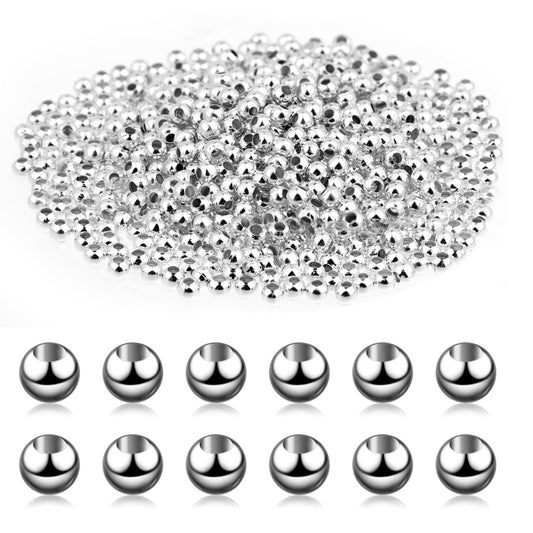 1400Pcs Silver Spacer Round Beads, 3mm Metallic Plated Round Beads Connector Beads Loose Beads, Round Crimp Beads Spacer Stoppers Beads for Bracelets Necklace DIY Jewelry Making(Silver)