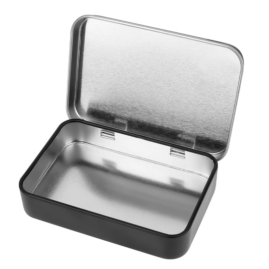 KALIONE Small Metal Rectangular Tin Storage Box with Lids, Empty Hinged Box Containers Portable Mini Metal Tins Case with Lids for Storage Earrings Jewelry Crafts Gifts Candy, Black