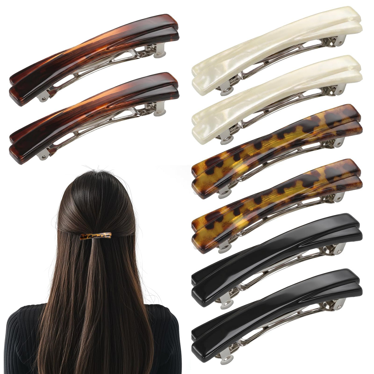 8 Pcs French Hair Barrettes 2.56 Inch Small Barrettes Tortoise