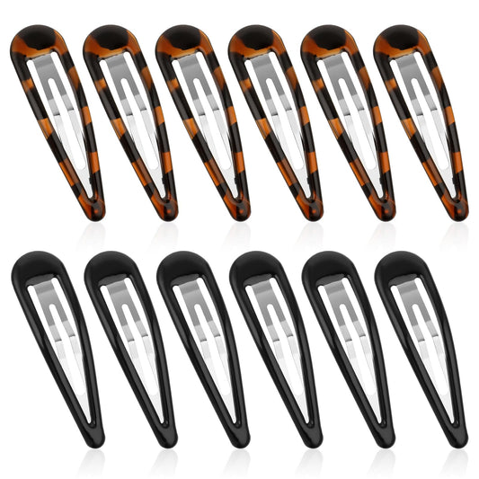Pack of 12 Hair Clips 7 cm Girls Hair Accessories Metal Hair Clips Hair Pins Snap Hair Clips Vintage Hair Accessories for Children and Women (Black and Turtle)