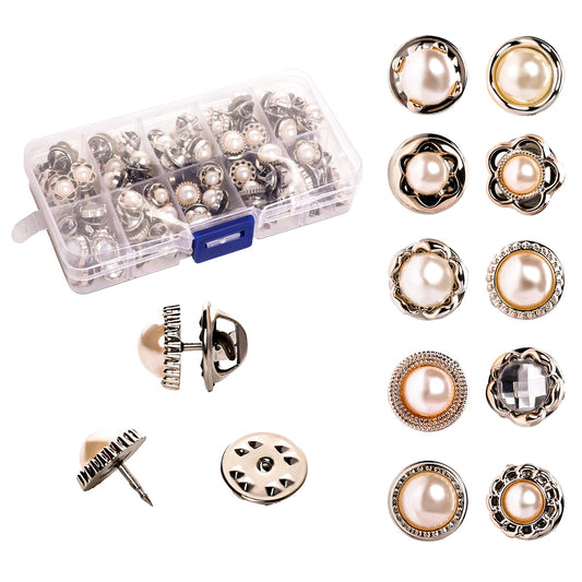 100 Pcs Pearl Brooch Buttons Women Shirt Brooch Buttons 10 Styles Cover up Button Pearl Safety Brooch Pins Button Rhinestones Mini Brooch Pinsfor Shirt Dress Supplies DIY Crafts