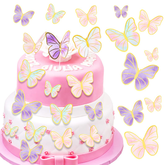 120 Pcs Butterfly Cake Topper Decorations with Sticks Pink and Purple Butterfly Toppers Butterfly Cupcake Toppers Picks for Baby Shower Wedding Birthday Party Decor, 7 Sizes