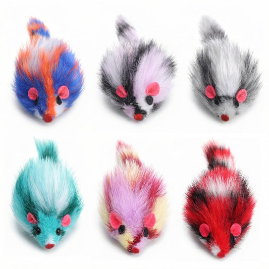 Zyghjort 6 PCS Furry Cat Mouse Toy, Mouse Toys for Cats Gradient Color Kitten Interactive Toy 3.1" Realistic Furry Rattle Mouses Cat Toys for Bored Indoor Adult Cats, Feline Chew Toyself Play