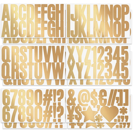 200 Pieces Gold Letter Stickers 12 Sheets Alphabet Sticker 2.5 Inch Letter Number Stickers Self Adhesive Number Alphabet Stickers for Poster Bulletin Board Mailbox School Window Door Home Office