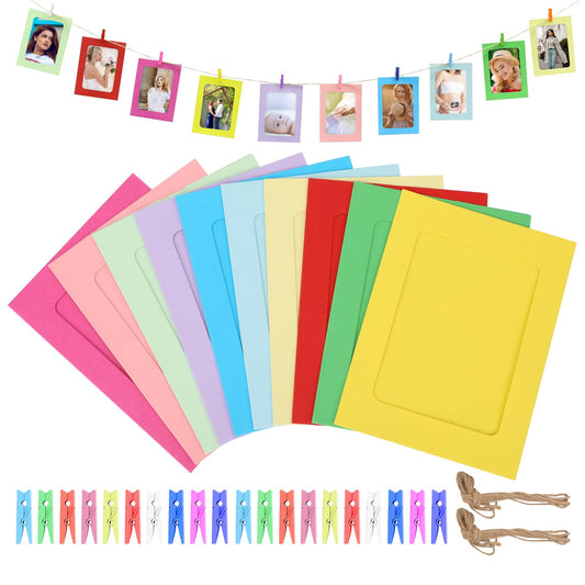20PCS Paper Photo Frame with Clips and Hemp Ropes 6 X 4 Inch Hanging Album Frame Retro Kraft Paper Picture Mats Hanging Album Frame for Home School Office Wall Party Decoration