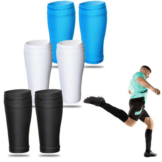3 Pairs Football Sock Sleeves Soccer Shin Guards Breathable Soccer Shin Guard Sleeves with Pocket, Football Shin Pads Straps Compression Socks for Football, Volleyball, Basketball, Running