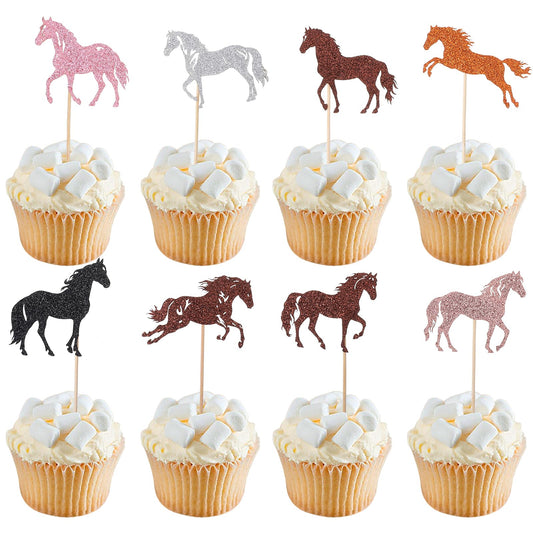 24 Packs Horse Cupcake Toppers Animal Horse Cupcake Picks Party Decorations for Horse Racing Party Equestrian Themed Birthday Baby Shower Birthday Decorations