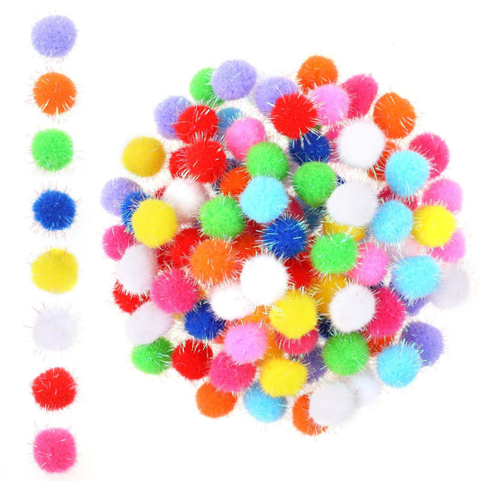 100 Pcs Glitter Pom Pom Balls 0.8 inch Assorted Sparkle Glitter Pom Poms Balls for Arts Craft Soft and Fluffy Craft Pompoms for Crafts DIY Decorations(Multicolored)