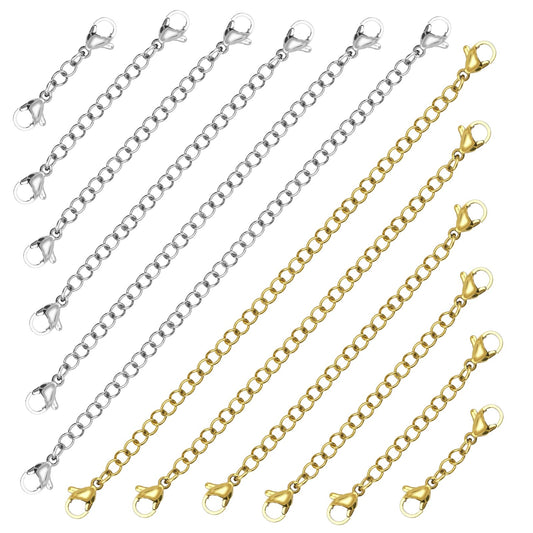12 Pcs Bracelet Extender Chain Set, Necklace Extender Chain Links, 1in 2in 3in 4in 5in 6in Stainless Steel Chain Extender, Gold Silver Necklace Extenders for Jewelry Making(6 Gold, 6 Silver)