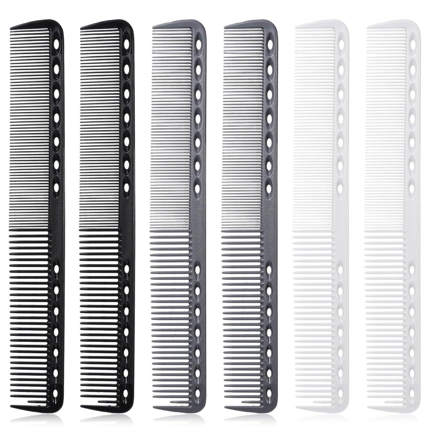6 Tücke Hairdressing Comb, Hair Cutting Comb, Salon Hairdressing Combs for Men and Women, 14 Measuring Holes, Black, Grey, White