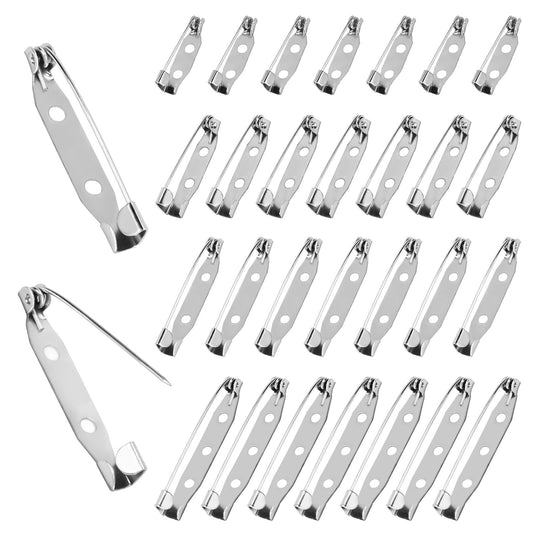 120Pcs Metal Safety Pins, Stainless Steel Bar Pins Silver Locking Brooch Pins Backs Safety Clasp Pins for Name Tags Jewelry Making and DIY Crafts Badges(20mm/25mm/32mm/38mm)