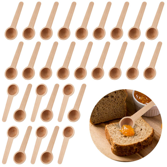 30 PCS Small Wooden Spoons Condiments Spoons Tiny Bath Salt Wooden Scoop Mini Wooden Bulk Spoons Small Spoons for Spice Jars Salt Honey Seasoning Condiment Sugar (3 Inch)