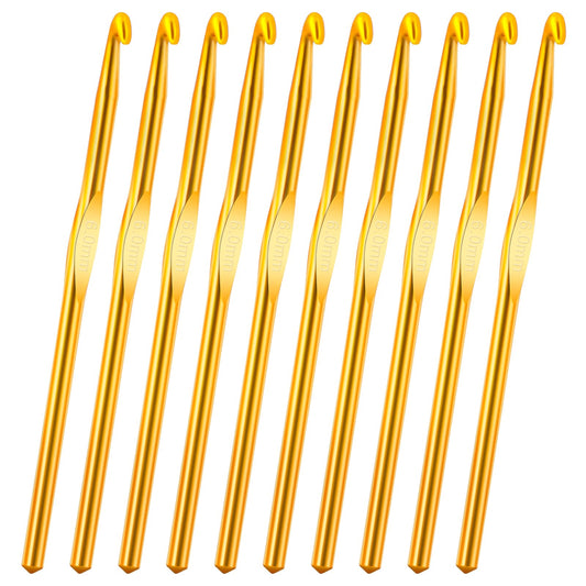 10Pcs Aluminum Crochet Hook, Knitting Needles Craft Yarn, Crochet Hook for DIY Craft, Gold Crochet Needles for Knitting Scarf(6mm Gold)