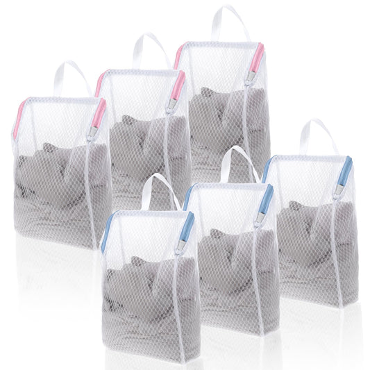 Honeycomb Mesh Laundry Bags, 6 Pcs 12 x 8 Inch Small Travel Laundry Bags for Washing Delicates with Handle, Garment Bag for Washing Machine Storage Organize Bag for Socks, Bra, Lingerie (Pink, Blue)
