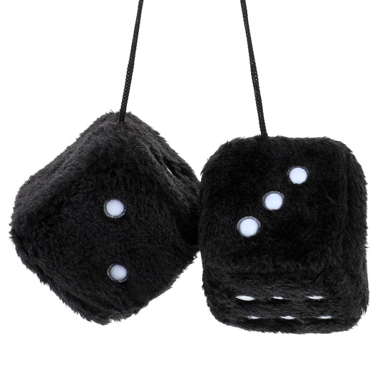 1 Pair 3” Black Fuzzy Plush Dice, Retro Square Car Dice with White Dots Cute Soft Plush Rearview Mirror Decor Rear View Mirror Hanging Accessories for Car Interior Ornament Decoration