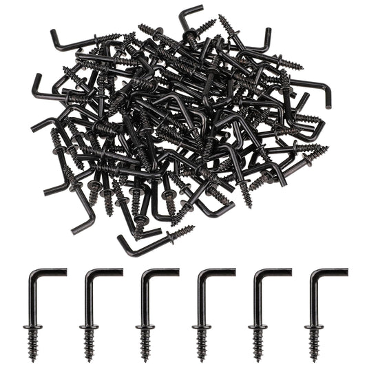 KALIONE 150 Pieces L Hooks Hanging Small Screw Hooks Mini L Shaped Hooks Small Right Angle Hooks Mini Metal Screw in Hooks Screw Hooks for Hanging (Black)