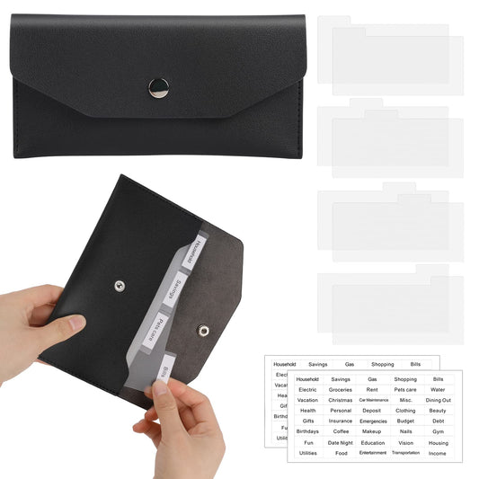 Cash Binder Wallet Envelope Wallet Wallets for Budget, Cash Budget Wallet, Wallet Budget Binder Wallet, Cash Envelopes for Budgeting, PU Leather Cash Envelopes with Tab Stickers and Dividers(11Pcs)