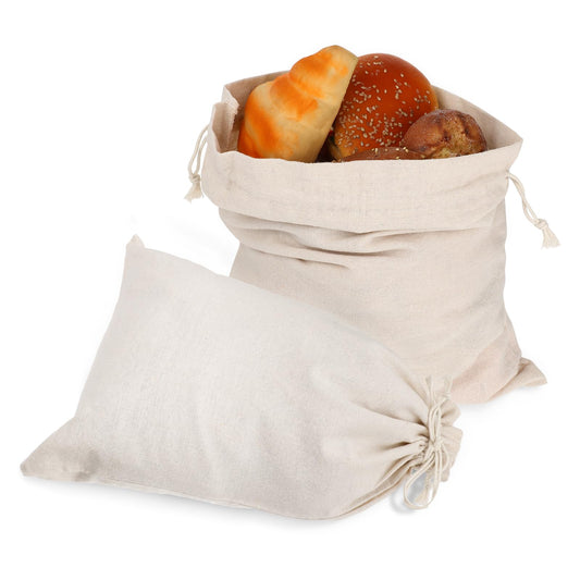 Linen Large Bread Bags, 2Pcs Reusable Cotton Drawstring Bread Bags for Handmade Bread Sourdough 12 x 16 in Linen Bread Bag, Large Storage Bags Keeps Bread Fresh Longer for Bakery Dinner Party
