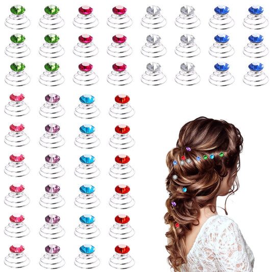 48 Pieces Rhinestones Hair Spirals Clips Wedding Hair Pins, 8 Color Crystal Spiral Hairpins Wedding Bridal Shiny Rhinestone Crystal Metal Spiral Twist Hairpins for Wedding Bridal Prom Party